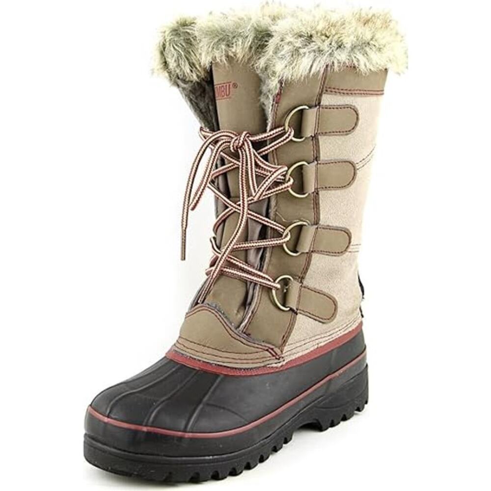 KHOMBU North Star Waterproof Leather Tan Winter Boots Women Size: 7M Faux Fur